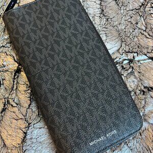 Michael Kors Copper Tech Zip Around Wallet Billfold MK Signature Canvas NWT